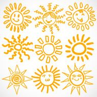 Vector set of different suns isolated hand drawn illustration N7