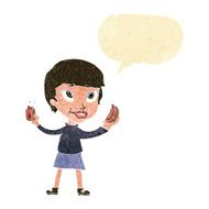 cartoon woman eating hotdogs with speech bubble N12