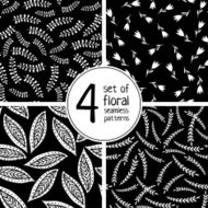 Set of 4 floral seamless patterns on black background
