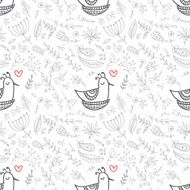 Vector floral seamless pattern with cute bird in the nest