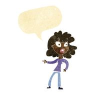 cartoon worried woman pointing with speech bubble N12