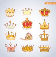 crown set hand drawn vector