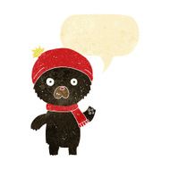 cartoon waving black bear with speech bubble N47