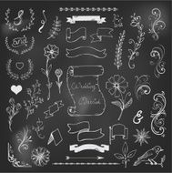 Chalk Catchwords ribbons ampersands design elements set