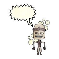 funny cartoon old robot with speech bubble N4