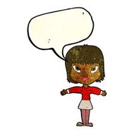 cartoon woman with outstretched arms speech bubble N12