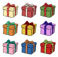 Hand drawing of Christmas gift set nine vector illustrations