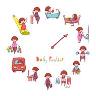 Daily Routine Vector set with funny girl