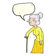 cartoon old woman with speech bubble N6