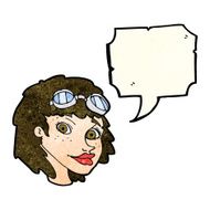 cartoon happy woman wearing aviator goggles with speech bubble N12