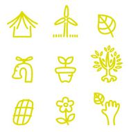 Green doodle environment and nature icons