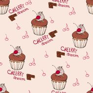 Seamless pattern with cherry chocolate muffin N2