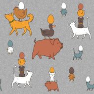 Easter seamless texture with farm animals and eggs