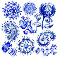 Set of watercolor vector pattern in Paisley style