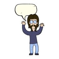 cartoon hippie man waving arms with speech bubble N12