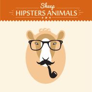 Vector hipster sheep on scrap booking card with glasses