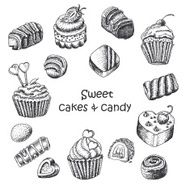 Set of isolated sweet cakes and sweets N2