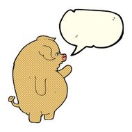cartoon fat pig with speech bubble N8