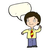 cartoon school boy answering question with speech bubble N60