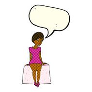 cartoon curious woman sitting with speech bubble N11