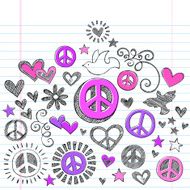 Peace &amp; Love Sketchy Doodles Vector Design Elements