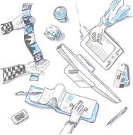 Teamwork top view people hands sketch hand drawn doodle office