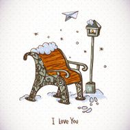 Vintage Winter Card with Snow-covered Bench
