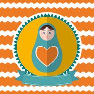 Matryoshka vintage card design Green and orange Vector N2