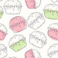 Stylized outline seamless pattern with muffins