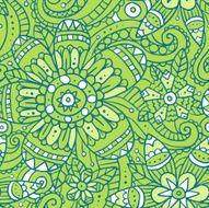 Green abstract seamless pattern with flowers