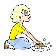 comic cartoon woman scrubbing floor N3