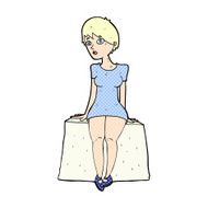 comic cartoon curious woman sitting N3