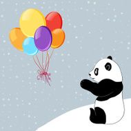 Dots background with colorful baloons and panda