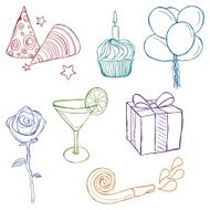 Hand drawn birthday icons