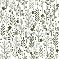 Seamless hands drawn spring pattern with grass and flowers Vector