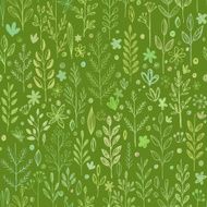 Seamless hands drawn spring pattern with grass and flowers Vector N2