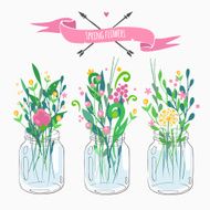 bouquets in glass jars