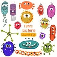Cute bacteria set Funny funny characters in a colorful style