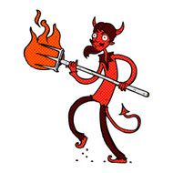 comic cartoon devil with pitchfork N9