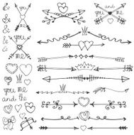 Doodle hand drawn arrows hearts deviders borders decor kit