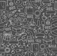 Vector pattern of shopping items on black background