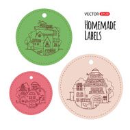 Cartoon hand drawing houses for homemade label template