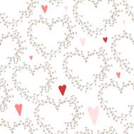 Vector hand drawn pattern with wreaths and red hearts N2