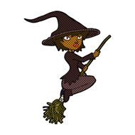 comic cartoon witch riding broomstick N6