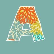 Hand drawn floral letter isolated on blue background