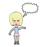 cartoon woman waving away with speech bubble N12