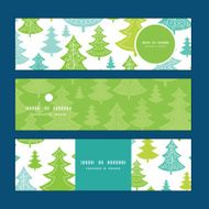 Vector holiday christmas trees horizontal banners set pattern background