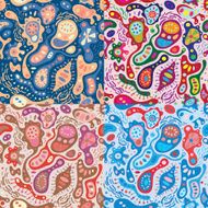 cute whimsical seamless pattern in 4 color variants