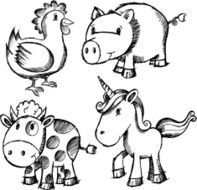 Doodle Sketch Animal Set N12