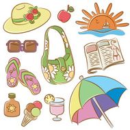 Summer female vacation icons set